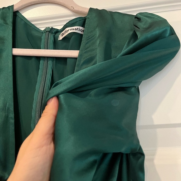 Reformation Women's Keats Deep Green Event Pure Silk Dress - Picture 8 of 11